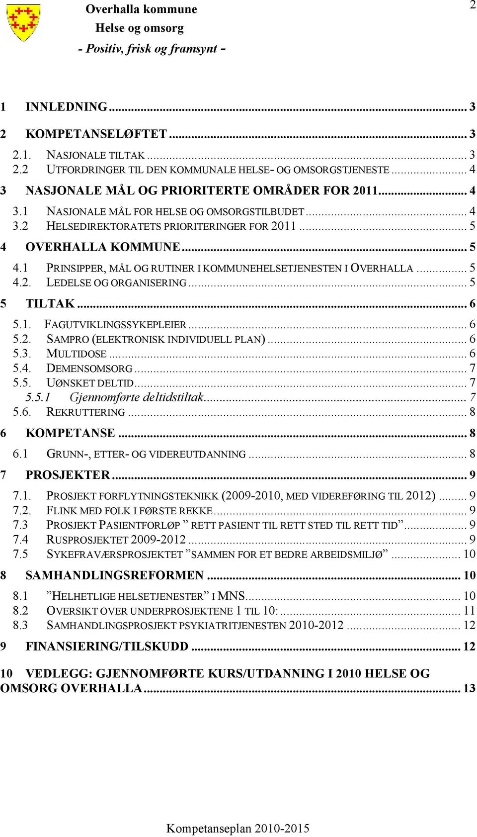 .. 6 5.1. FAGUTVIKLINGSSYKEPLEIER... 6 5.2. SAMPRO (ELEKTRONISK INDIVIDUELL PLAN)... 6 5.3. MULTIDOSE... 6 5.4. DEMENSOMSORG... 7 5.5. UØNSKET DELTID... 7 5.5.1 Gjennomførte deltidstiltak... 7 5.6. REKRUTTERING.