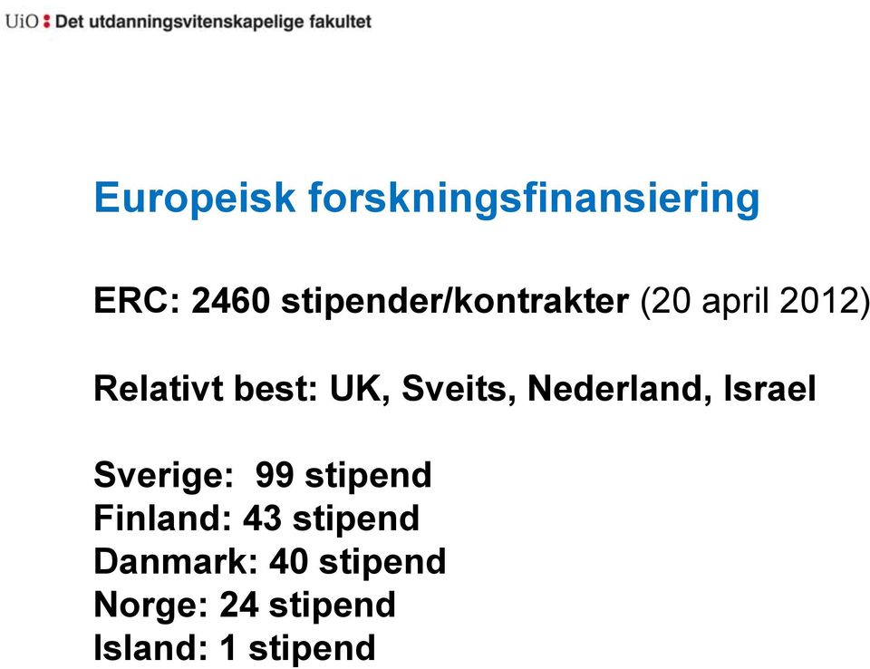 UK, Sveits, Nederland, Israel Sverige: 99 stipend