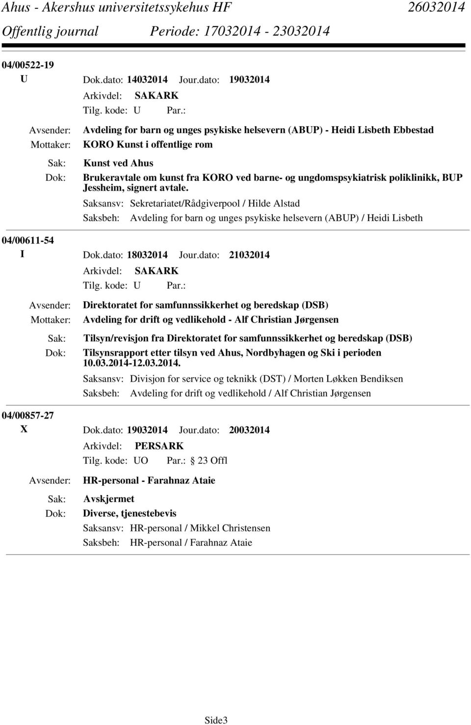 BUP Jessheim, signert avtale. Saksansv: Sekretariatet/Rådgiverpool / Hilde Alstad Saksbeh: Avdeling for barn og unges psykiske helsevern (ABUP) / Heidi Lisbeth 04/00611-54 I Dok.dato: 18032014 Jour.