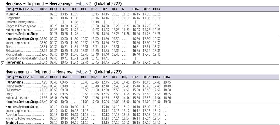 20 16.20 16.20 17.20 18.20 Kuben kjøpesenter..... 09.23 10.23 11.23... 13.23 14.23 15.23 16.23 16.23 17.23 18.23 Hønefoss Sentrum Stopp..... 09.26 10.26 11.26... 13.26 14.26 15.26 16.26 16.26 17.