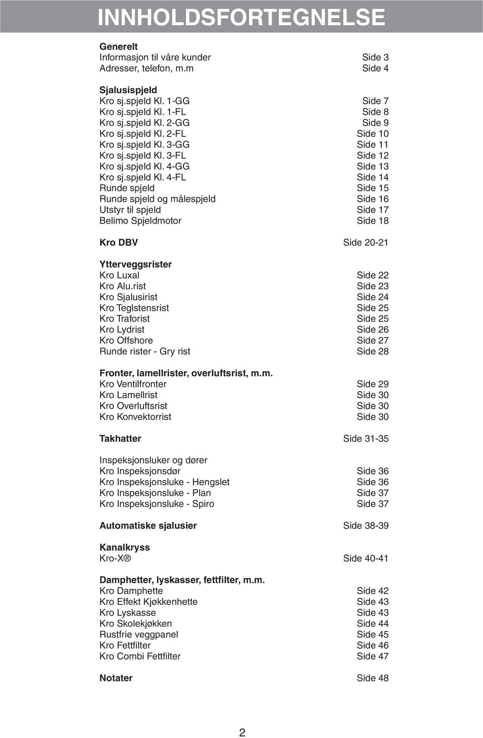 rist Side 23 Kro Sjalusirist Side 24 Kro Teglstensrist Side 25 Kro Traforist Side 25 Kro Lydrist Side 26 Kro Offshore Side 27 Runde rister - Gry rist Side 28 Fronter, lame