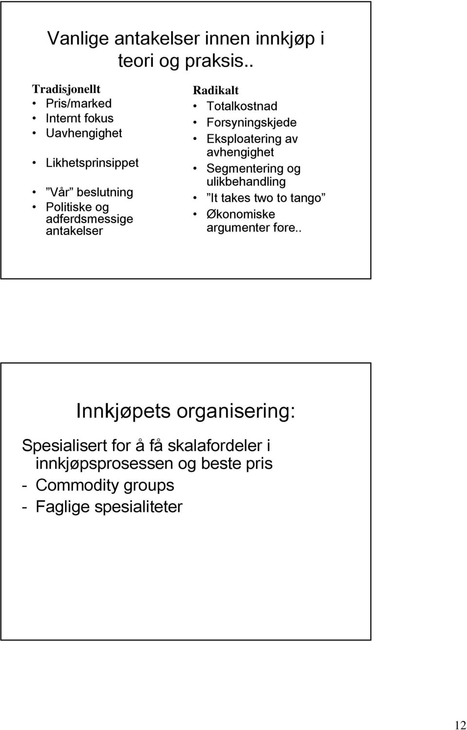 antakelser Radikalt Totalkostnad Forsyningskjede Eksploatering av avhengighet Segmentering og ulikbehandling It