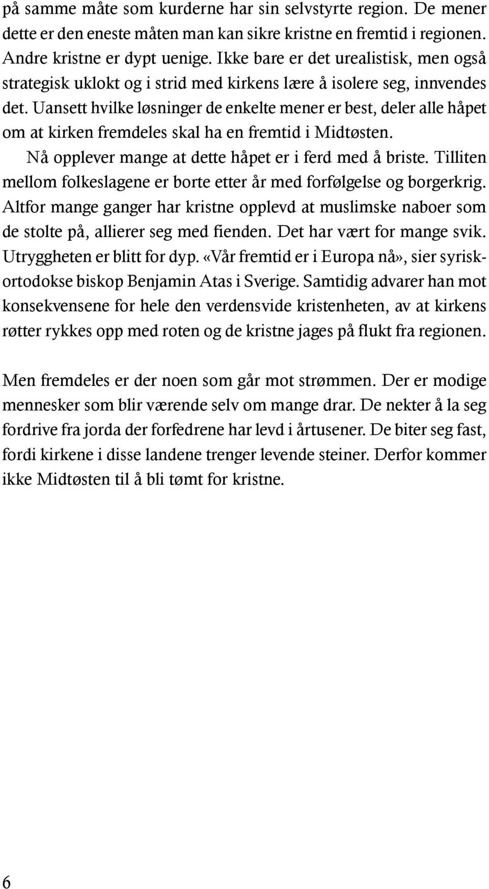 Uansett hvilke løsninger de enkelte mener er best, deler alle håpet om at kirken fremdeles skal ha en fremtid i Midtøsten. Nå opplever mange at dette håpet er i ferd med å briste.