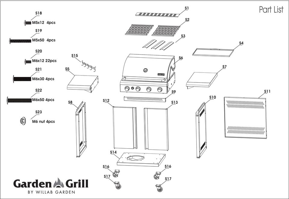 S7 M6x30 4pcs S22 M6x50 4pcs S8 S12 S9