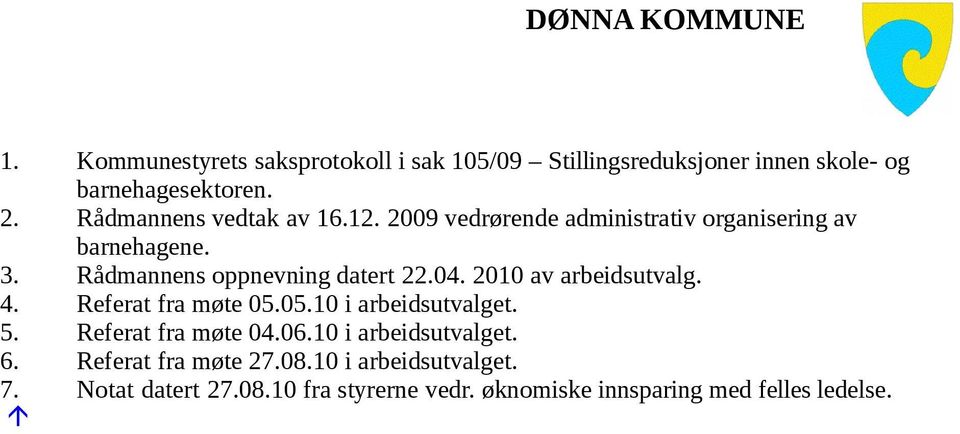 Rådmannens oppnevning datert 22.04. 2010 av arbeidsutvalg. 4. Referat fra møte 05.05.10 i arbeidsutvalget. 5.