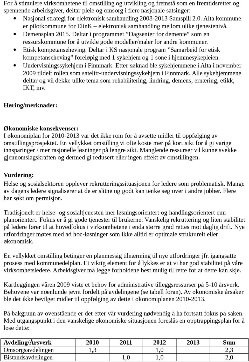 Deltar i programmet Dagsenter for demente som en ressurskommune for å utvikle gode modeller/maler for andre kommuner. Etisk kompetanseheving.