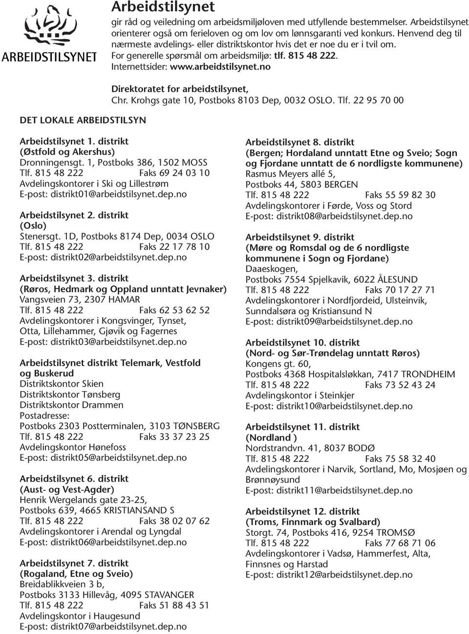 no DET LOKALE ARBEIDSTILSYN Direktoratet for arbeidstilsynet, Chr. Krohgs gate 10, Postboks 8103 Dep, 0032 OSLO. Tlf. 22 95 70 00 Arbeidstilsynet 1. distrikt (Østfold og Akershus) Dronningensgt.