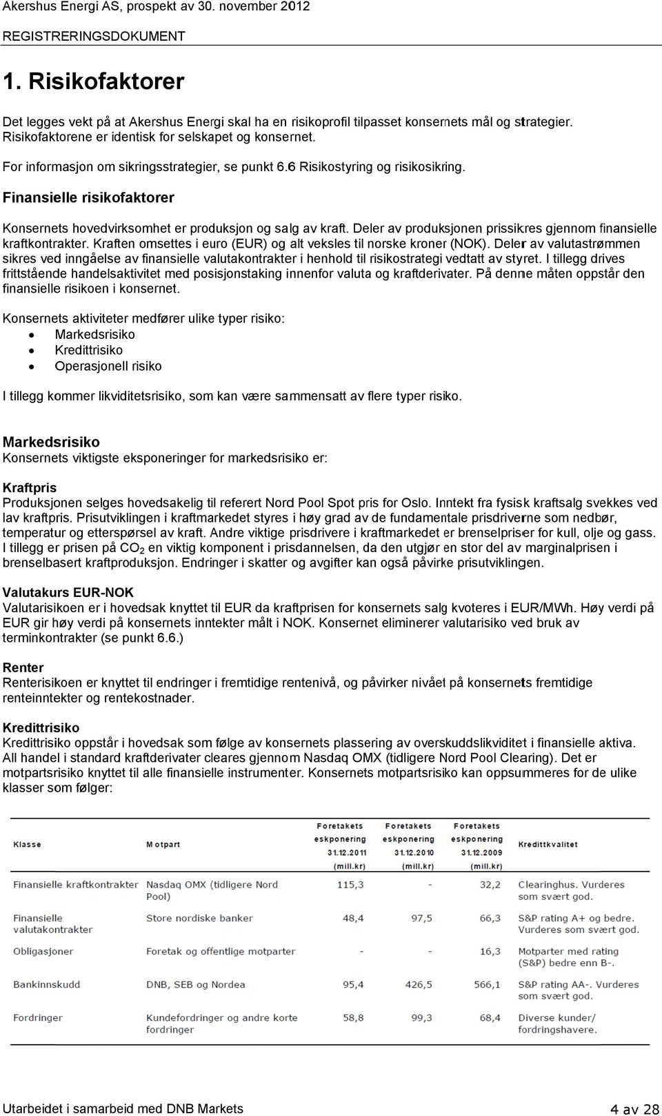 Finansielle risikofaktorer Konsernets hovedvirksomhet er produksjon og salg av kraft. Deler av produksjonen prissikres gjennom finansielle f kraftkontrakter.