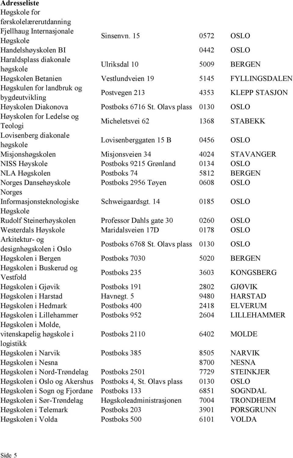 Postvegen 213 4353 KLEPP STASJON Høyskolen Diakonova Postboks 6716 St.