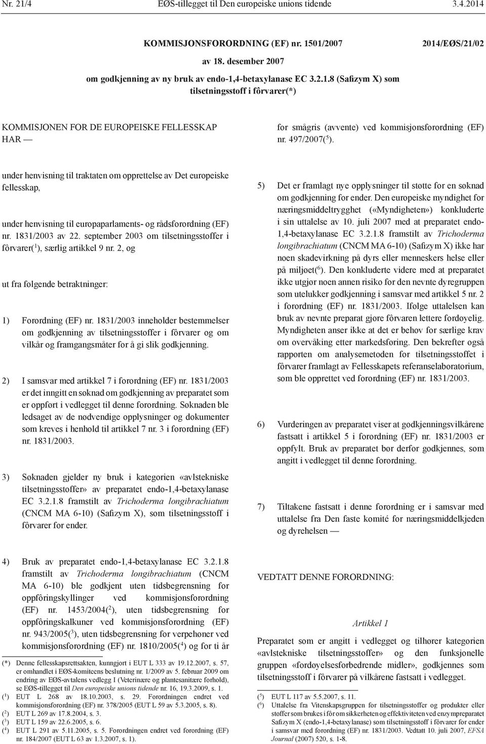 september 2003 om tilsetningsstoffer i fôrvarer( 1 ), særlig artikkel 9 nr. 2, og ut fra følgende betraktninger: 1) Forordning (EF) nr.