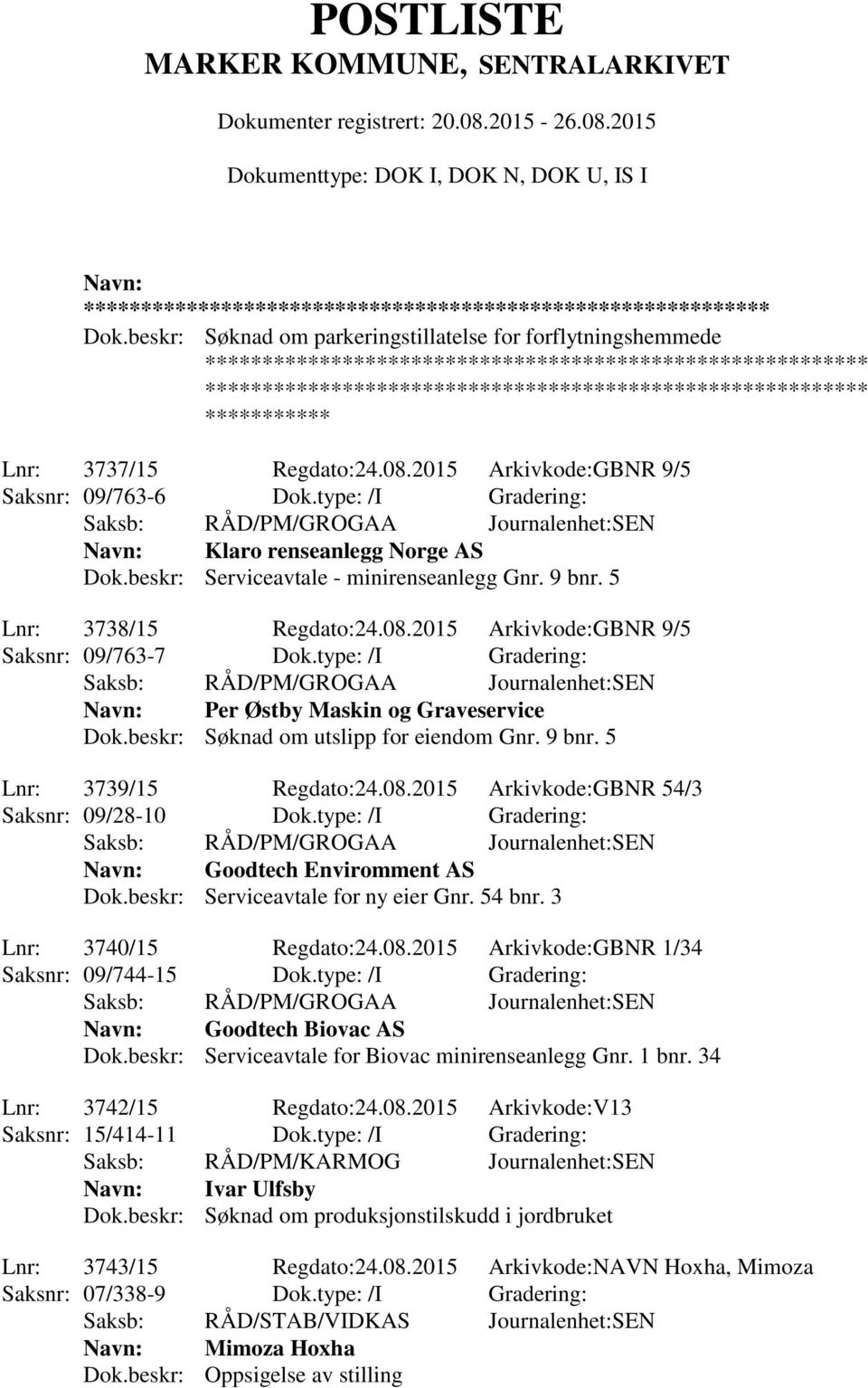 beskr: Søknad om utslipp for eiendom Gnr. 9 bnr. 5 Lnr: 3739/15 Regdato:24.08.2015 Arkivkode:GBNR 54/3 Saksnr: 09/28-10 Dok.type: /I Gradering: Goodtech Enviromment AS Dok.