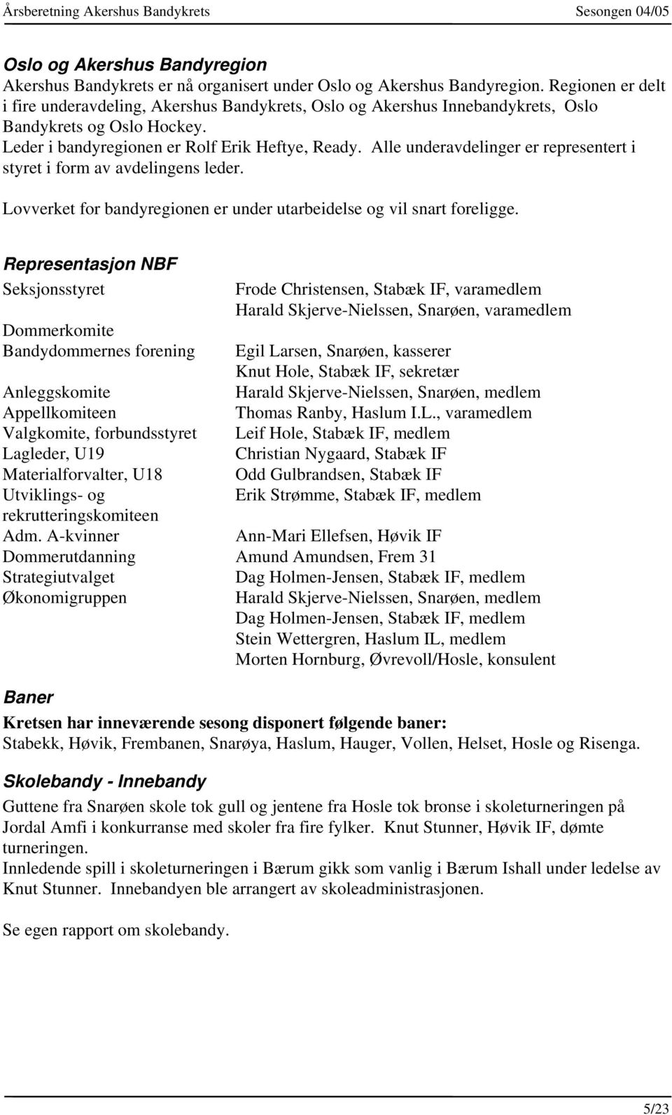 Alle underavdelinger er representert i styret i form av avdelingens leder. Lovverket for bandyregionen er under utarbeidelse og vil snart foreligge.