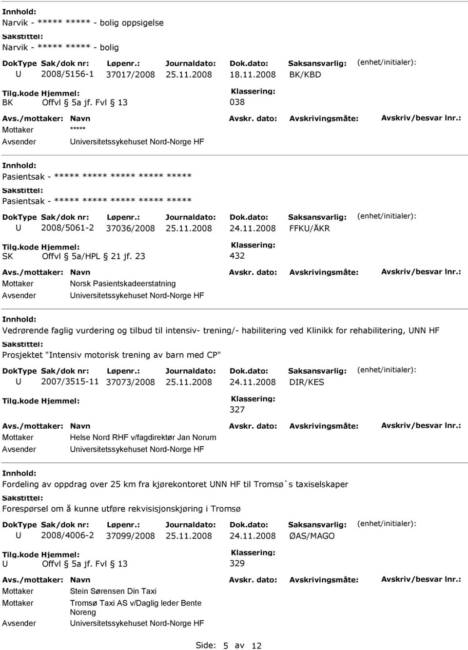 tilbud til intensiv- trening/- habilitering ved Klinikk for rehabilitering, NN HF Prosjektet "ntensiv motorisk trening av barn med CP" 2007/3515-11 37073/2008 DR/KES 327 Mottaker Helse Nord RHF