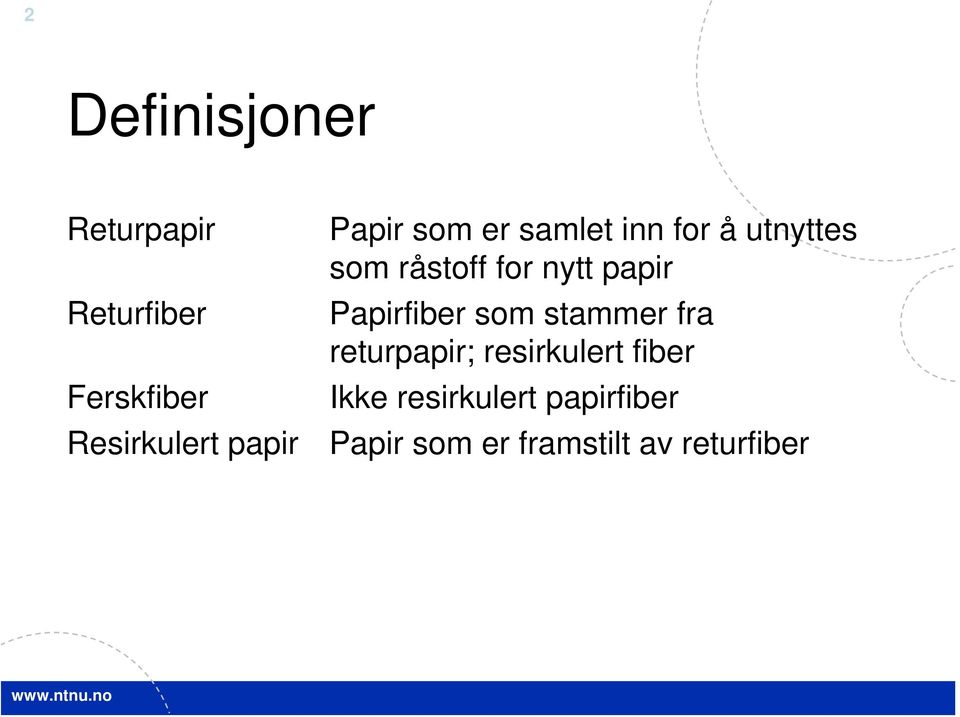 nytt papir Papirfiber som stammer fra returpapir; resirkulert