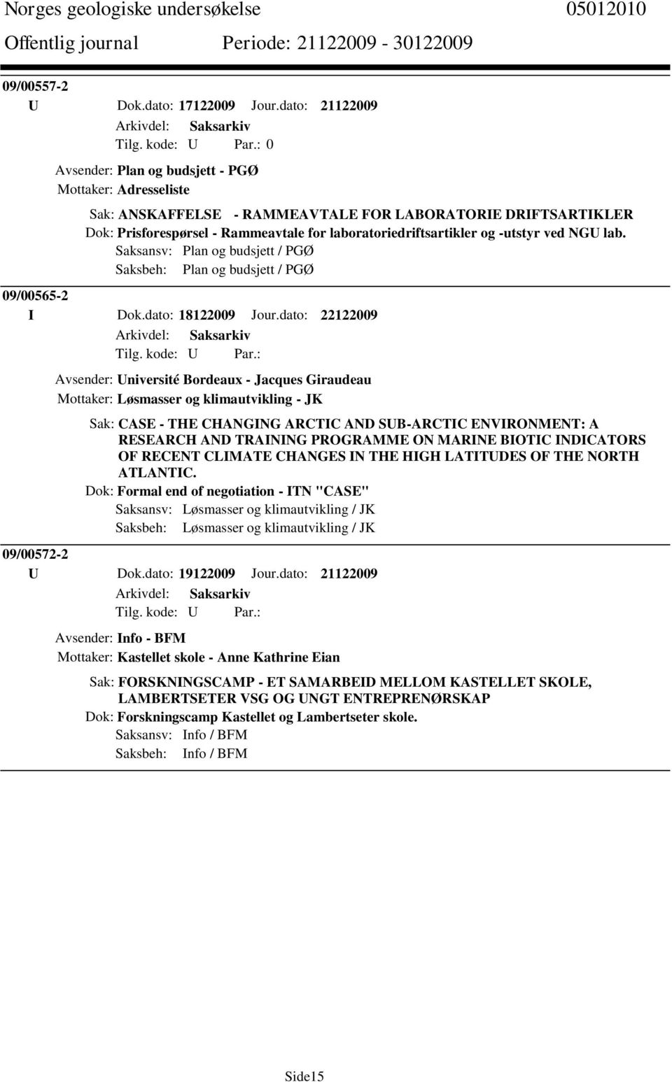 og -utstyr ved NGU lab. Saksansv: Plan og budsjett / PGØ Saksbeh: Plan og budsjett / PGØ 09/00565-2 I Dok.dato: 18122009 Jour.