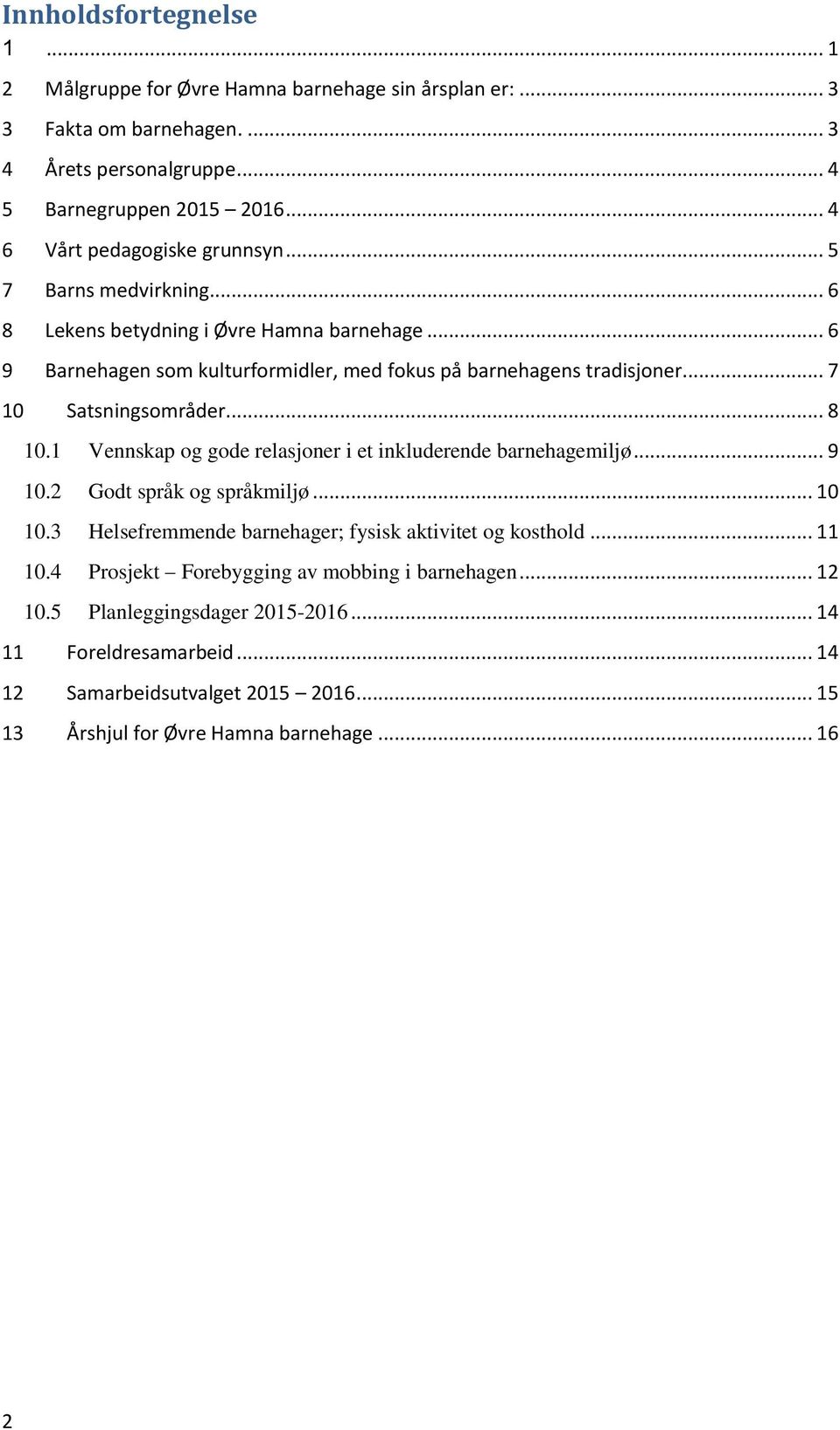 .. 7 10 Satsningsområder... 8 10.1 Vennskap og gode relasjoner i et inkluderende barnehagemiljø... 9 10.2 Godt språk og språkmiljø... 10 10.