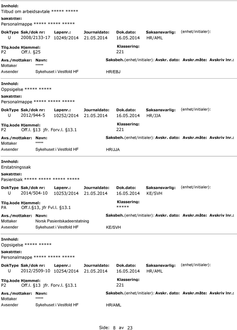 : Erstatningssak Pasientsak 2014/504-10 10253/2014 Avs./mottaker: Navn: Saksbeh. Avskr. dato: Avskr.måte: Avskriv lnr.