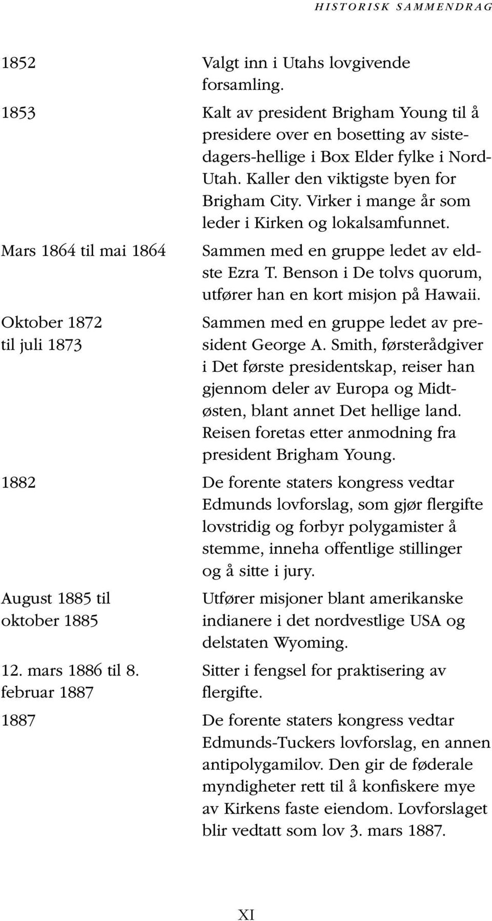 Benson i De tolvs quorum, utfører han en kort misjon på Hawaii. Oktober 1872 til juli 1873 Sammen med en gruppe ledet av president George A.