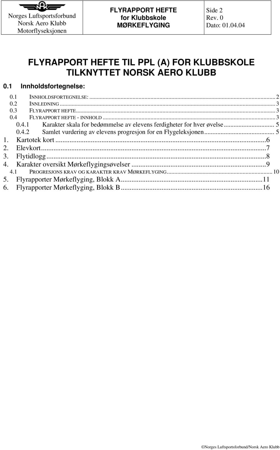 .. 5 1. Kartotek kort...6 2. Elevkort...7 3. Flytidlogg...8 4. Karakter oversikt Mørkeflygingsøvelser...9 4.