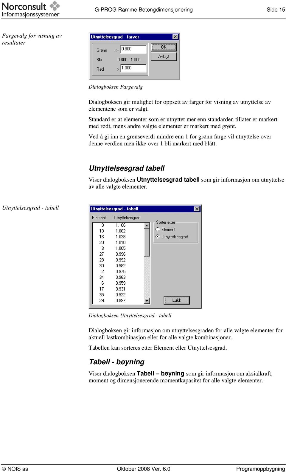 Ved å gi inn en grenseverdi mindre enn 1 for grønn farge vil utnyttelse over denne verdien men ikke over 1 bli markert med blått.