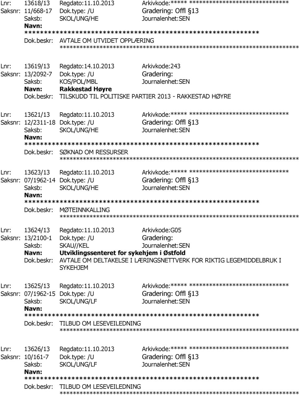 beskr: TILSKUDD TIL POLITISKE PARTIER 2013 - RAKKESTAD HØYRE ************ Lnr: 13621/13 Regdato:11.10.2013 Arkivkode:***** ****************************** Saksnr: 12/2311-18 Dok.