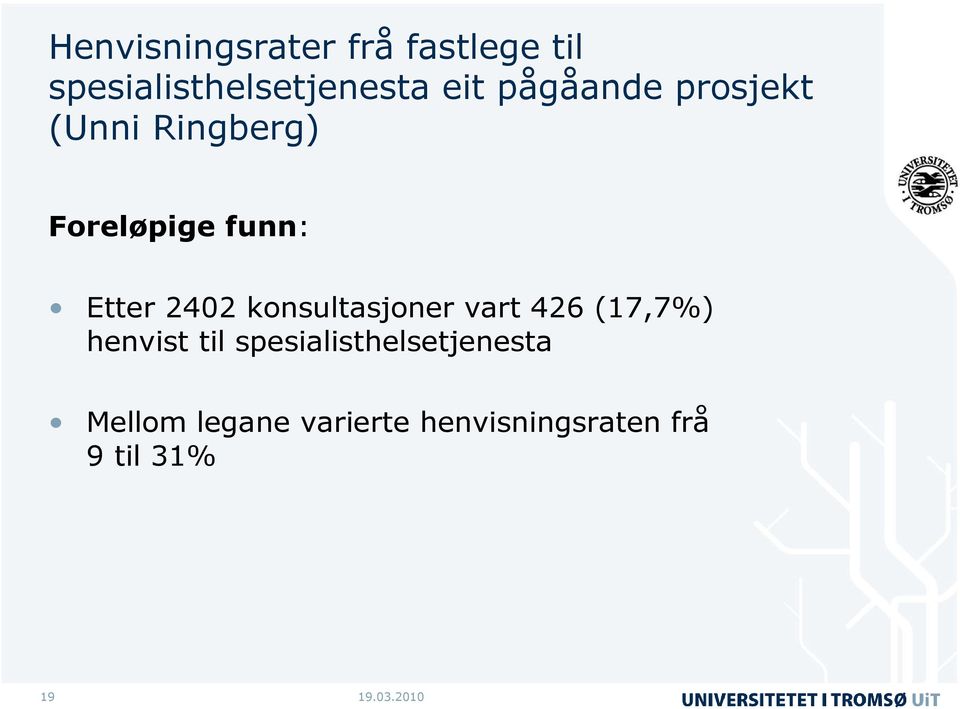 konsultasjoner vart 426 (17,7%) henvist til