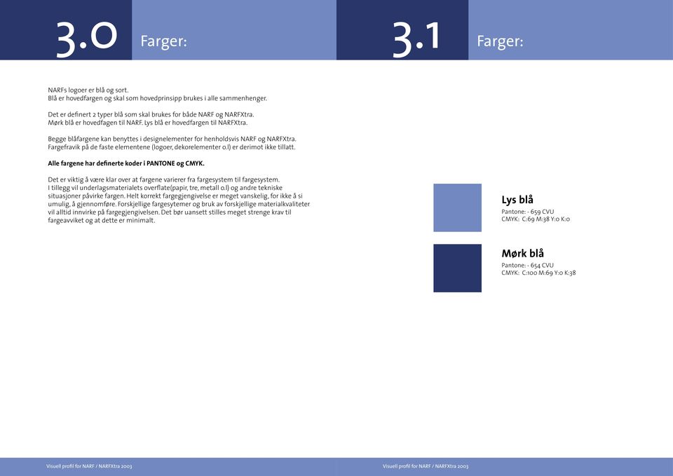 Fargefravik på de faste elementene (logoer, dekorelementer o.l) er derimot ikke tillatt. Alle fargene har definerte koder i PANTONE og CMYK.