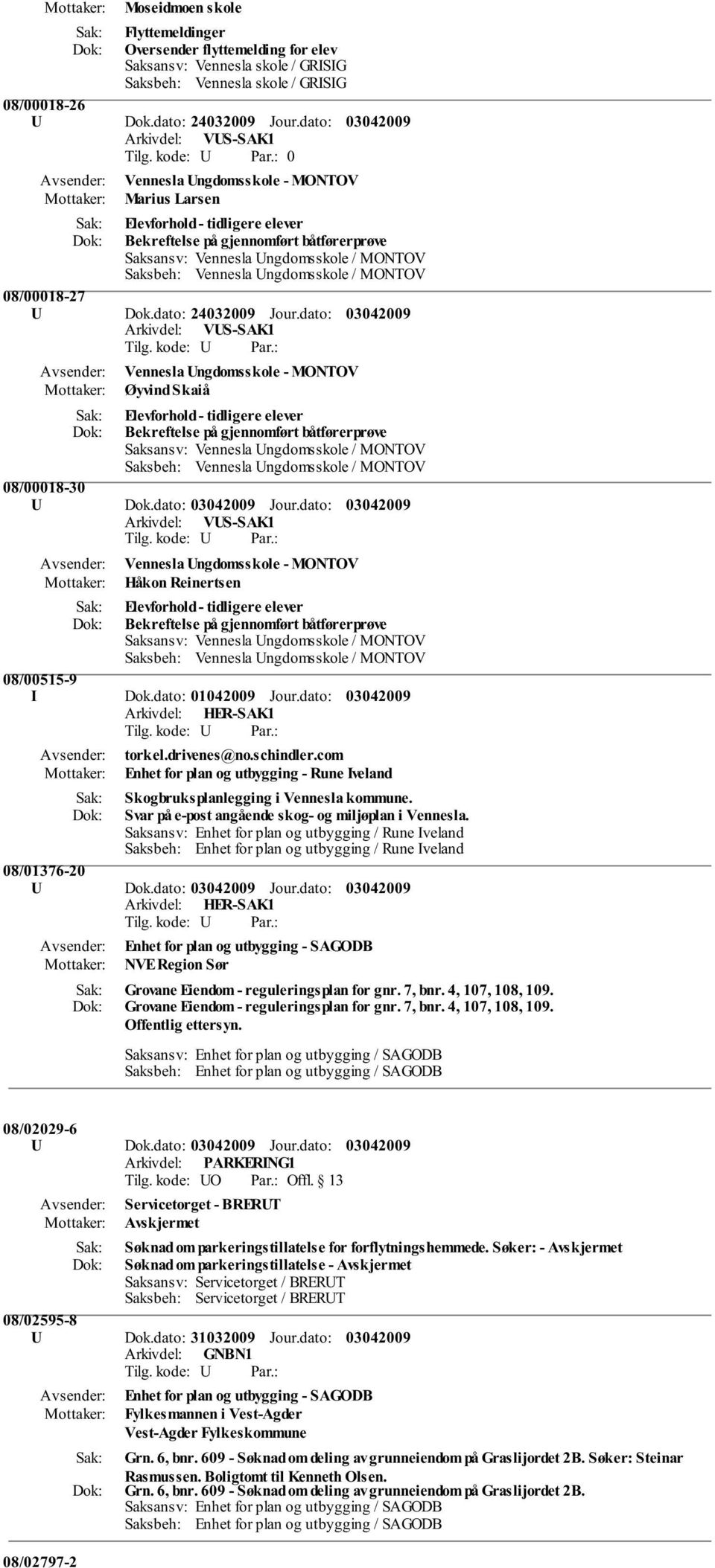 Vennesla Ungdomsskole / MONTOV 08/00018-27 U Dok.dato: 24032009 Jour.