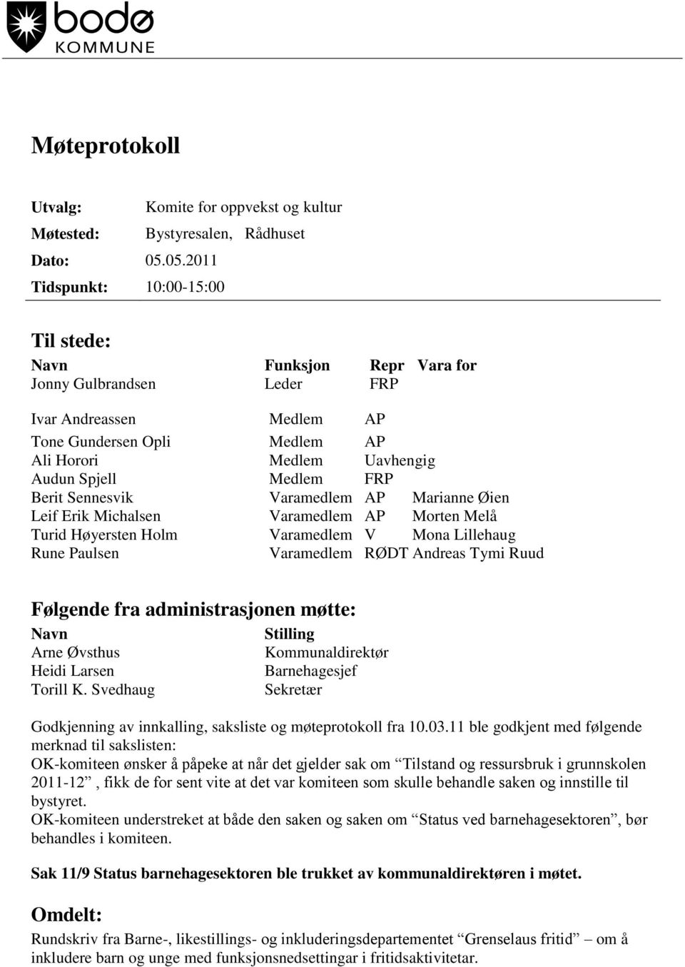 Medlem FRP Berit Sennesvik Varamedlem AP Marianne Øien Leif Erik Michalsen Varamedlem AP Morten Melå Turid Høyersten Holm Varamedlem V Mona Lillehaug Rune Paulsen Varamedlem RØDT Andreas Tymi Ruud