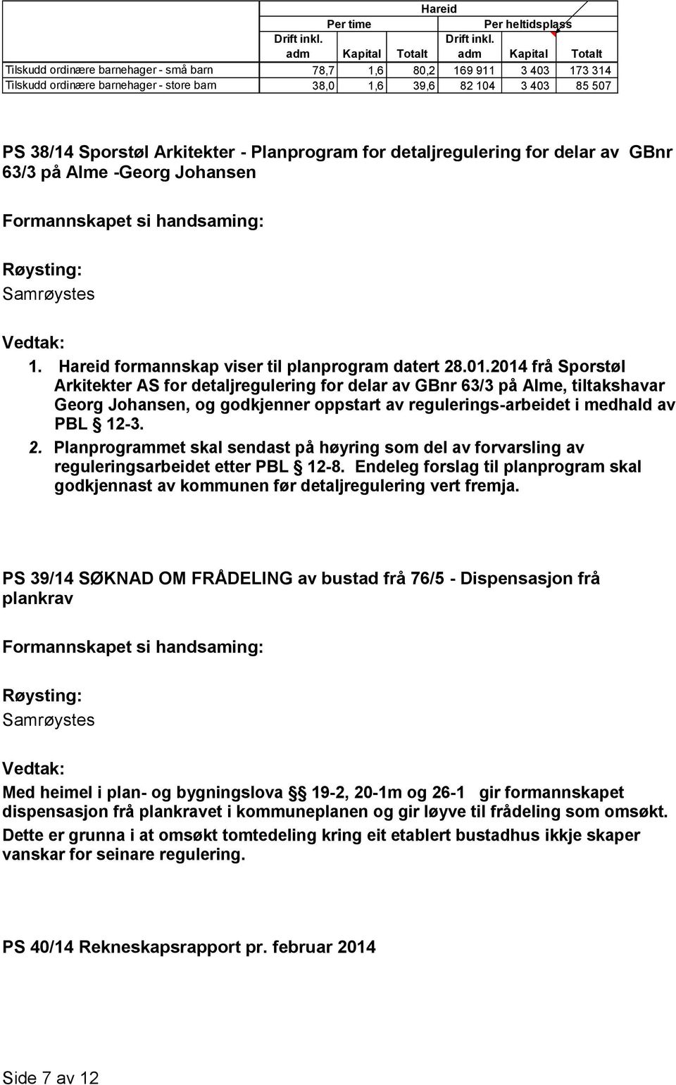- Planprogram for detaljregulering for delar av GBnr 63/3 på Alme -Georg Johansen 1. Hareid formannskap viser til planprogram datert 28.01.