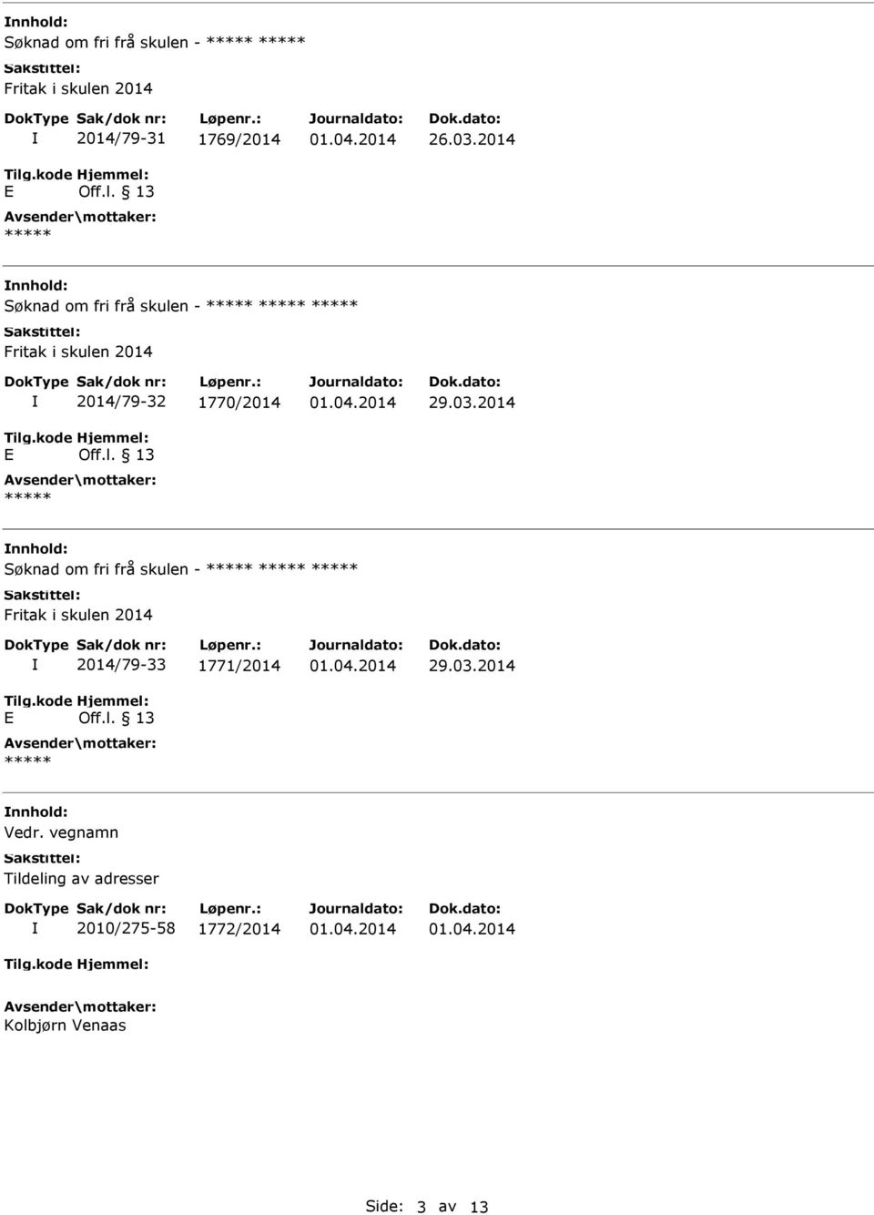 2014 Søknad om fri frå skulen - 2014/79-33 1771/2014 29.03.