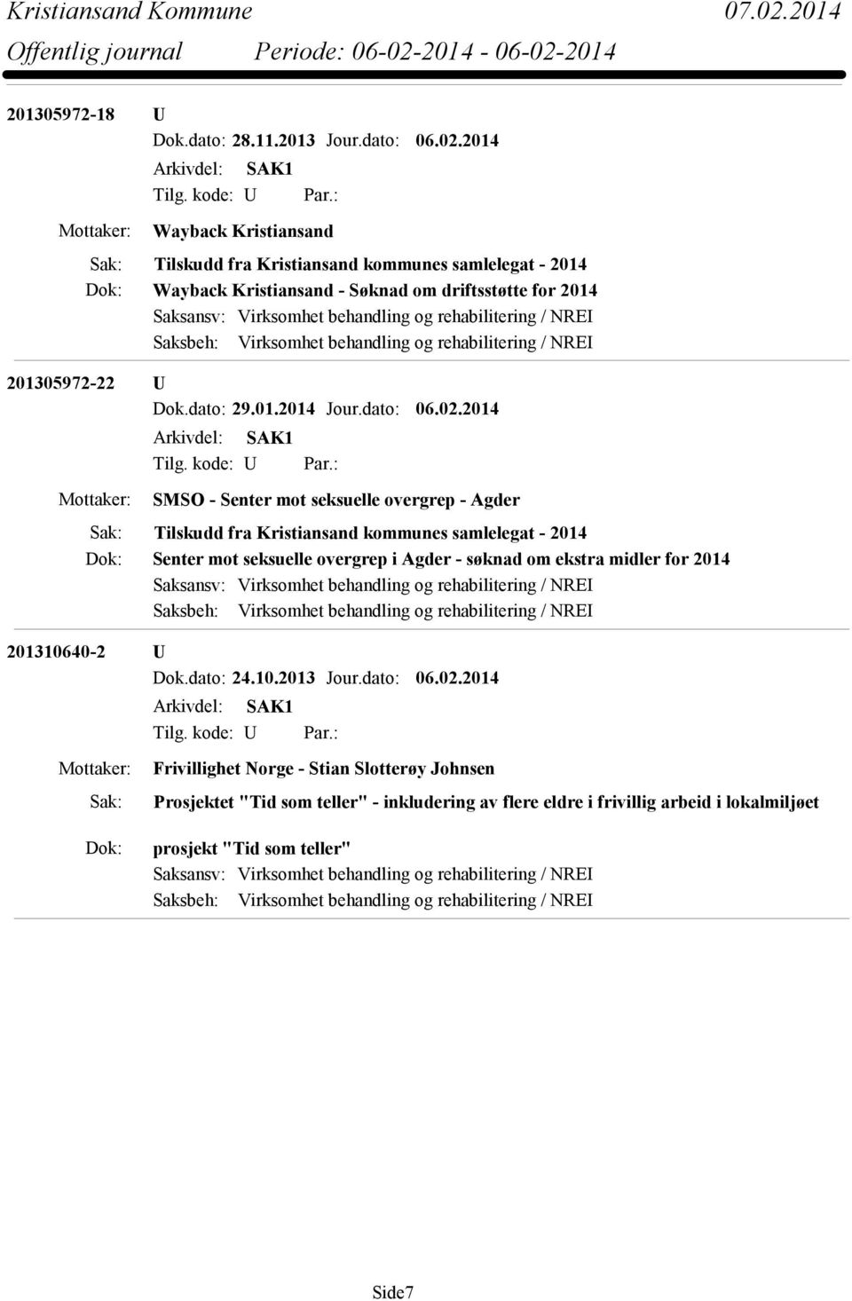 2014 SMSO - Senter mot seksuelle overgrep - Agder Tilskudd fra Kristiansand kommunes samlelegat - 2014 Senter mot seksuelle overgrep i Agder - søknad