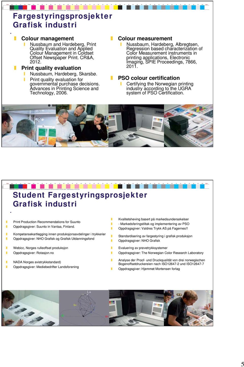 Colour measurement Nussbaum, Hardeberg, Albregtsen, Regression based characterization of Color Measurement instruments in printing applications, Electronic Imaging, SPIE Proceedings, 7866, 2011.