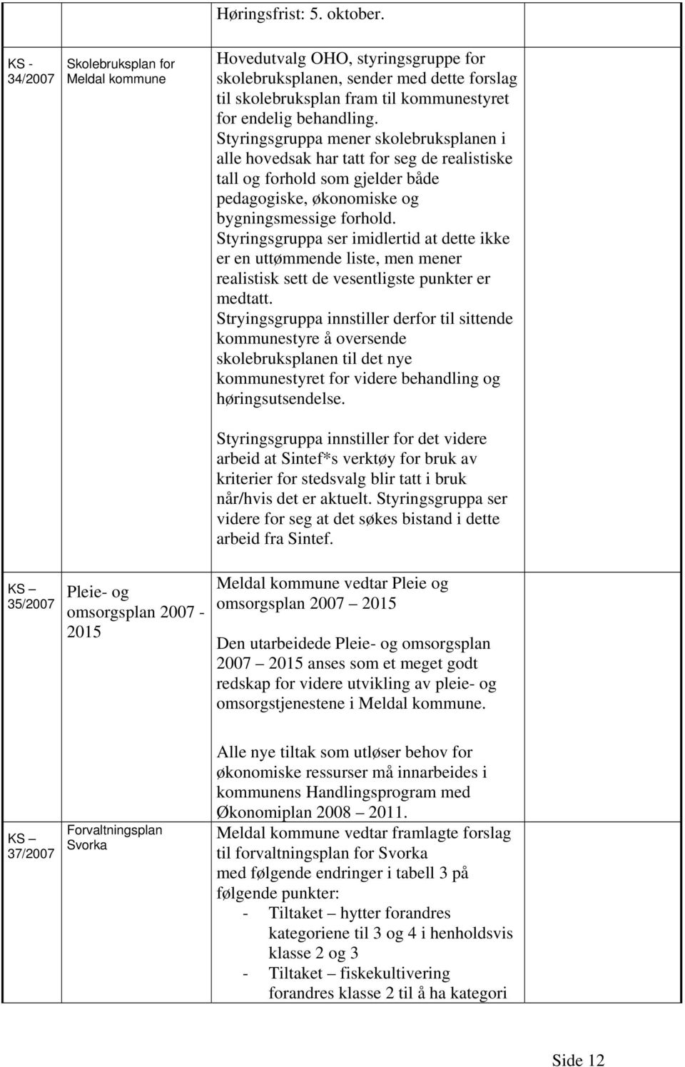 Styringsgruppa mener skolebruksplanen i alle hovedsak har tatt for seg de realistiske tall og forhold som gjelder både pedagogiske, økonomiske og bygningsmessige forhold.