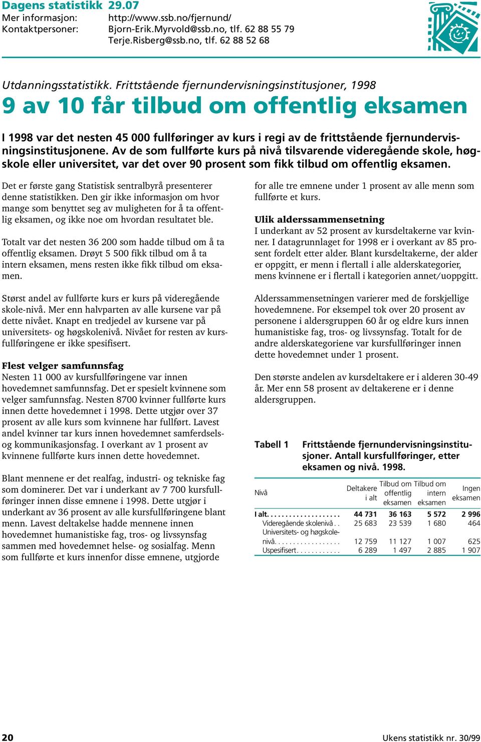 Av de som fullførte kurs på nivå tilsvarende videregående skole, høgskole eller universitet, var det over 90 prosent som fikk tilbud om offentlig eksamen.