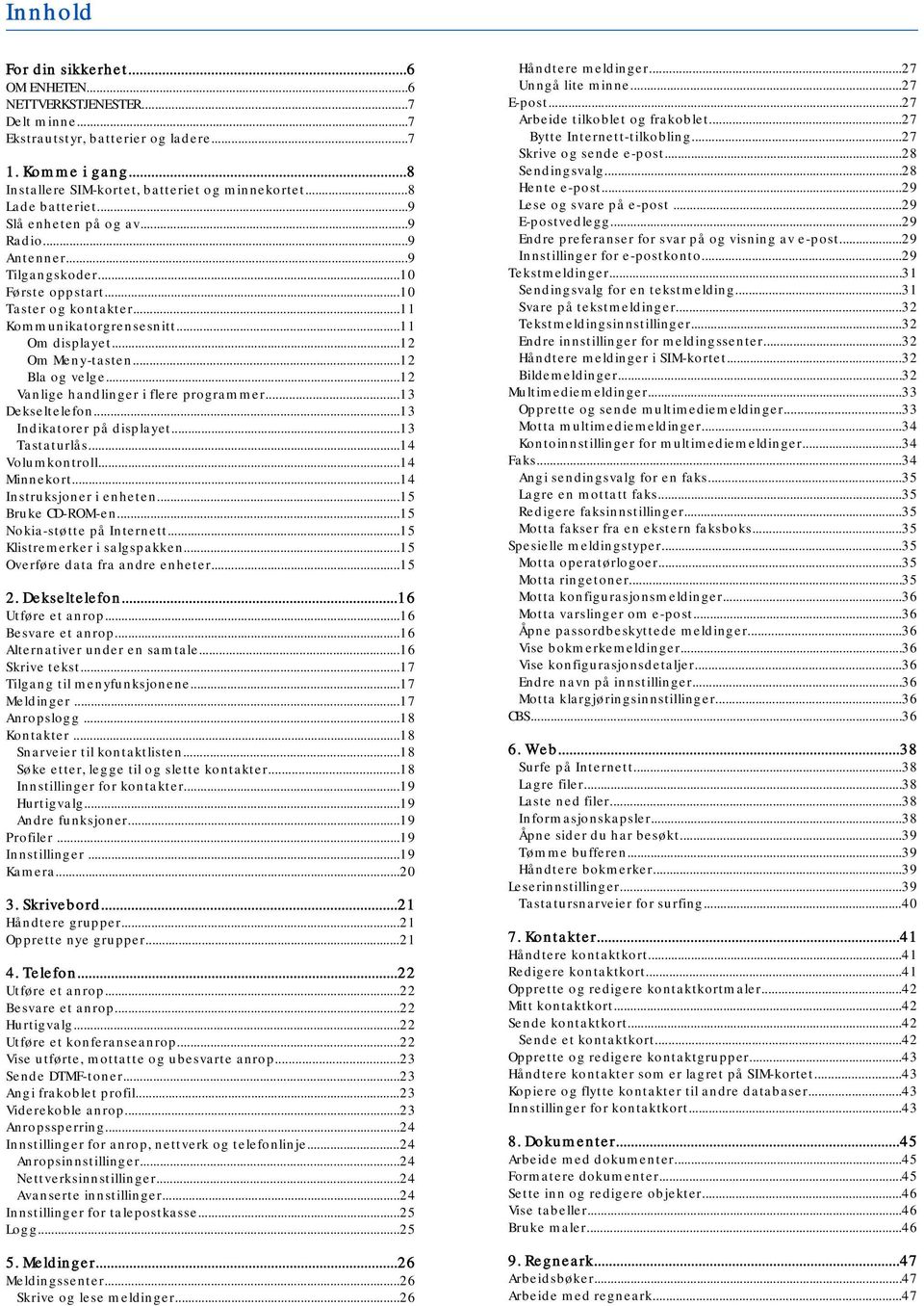 ..12 Bla og velge...12 Vanlige handlinger i flere programmer...13 Dekseltelefon...13 Indikatorer på displayet...13 Tastaturlås...14 Volumkontroll...14 Minnekort...14 Instruksjoner i enheten.