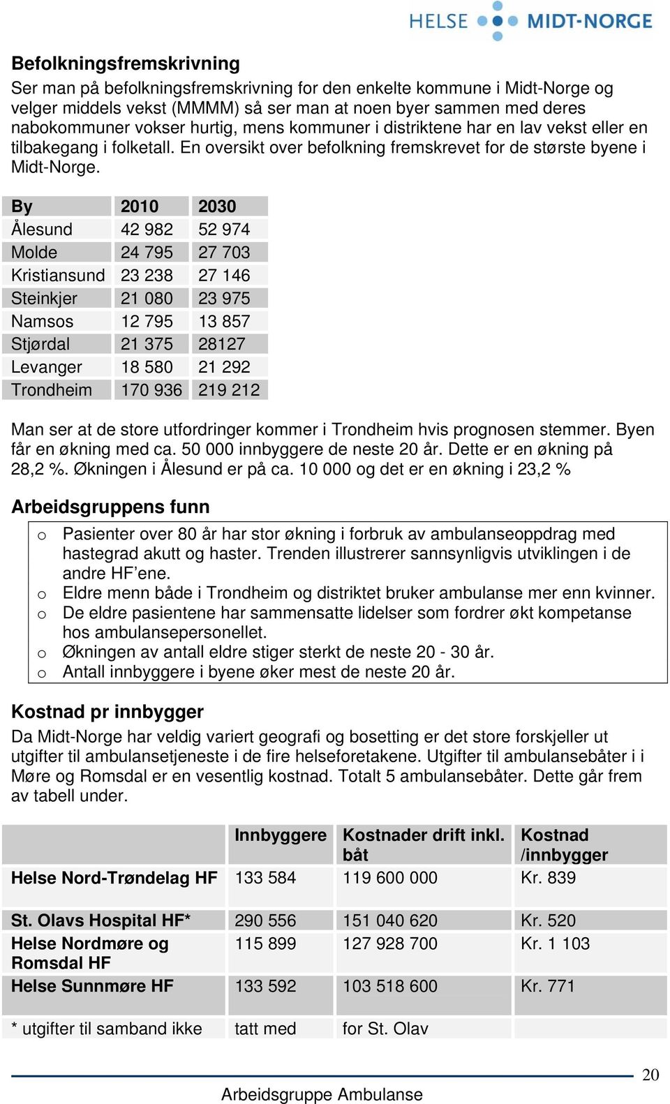 By 2010 2030 Ålesund 42 982 52 974 Molde 24 795 27 703 Kristiansund 23 238 27 146 Steinkjer 21 080 23 975 Namsos 12 795 13 857 Stjørdal 21 375 28127 Levanger 18 580 21 292 Trondheim 170 936 219 212