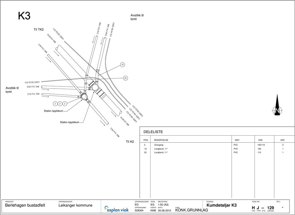 2 Overgang PVC 160/110 3 19 Langbend, 11 PVC 160 1 23 Langbend, 11 PVC 110 1 PROSJEKT: OPPDRAGSGIVER:
