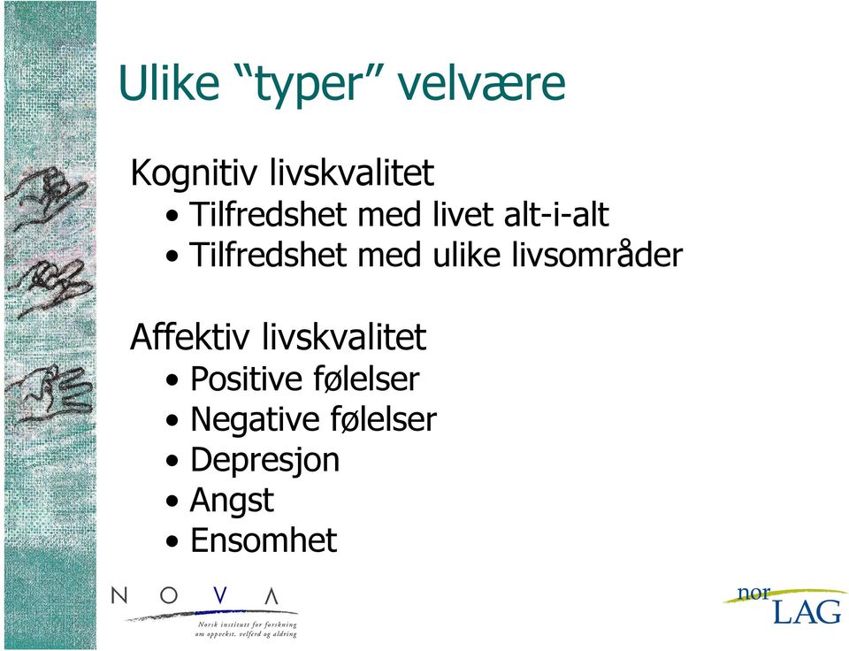 ulike livsområder Affektiv livskvalitet