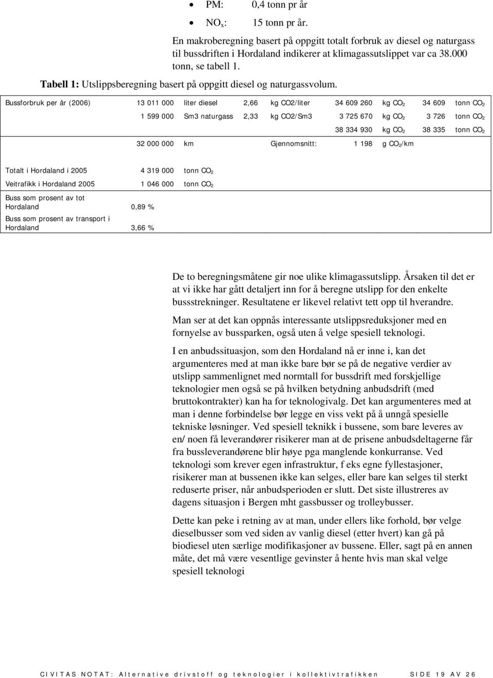 Bussforbruk per år (2006) 13 011 000 liter diesel 2,66 kg CO2/liter 34 609 260 kg CO 2 34 609 tonn CO 2 1 599 000 Sm3 naturgass 2,33 kg CO2/Sm3 3 725 670 kg CO 2 3 726 tonn CO 2 38 334 930 kg CO 2 38