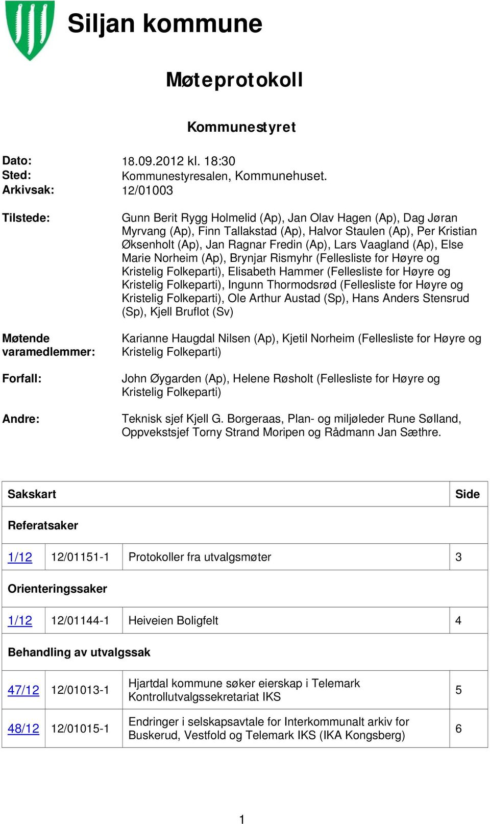 Øksenholt (Ap), Jan Ragnar Fredin (Ap), Lars Vaagland (Ap), Else Marie Norheim (Ap), Brynjar Rismyhr (Fellesliste for Høyre og Kristelig Folkeparti), Elisabeth Hammer (Fellesliste for Høyre og