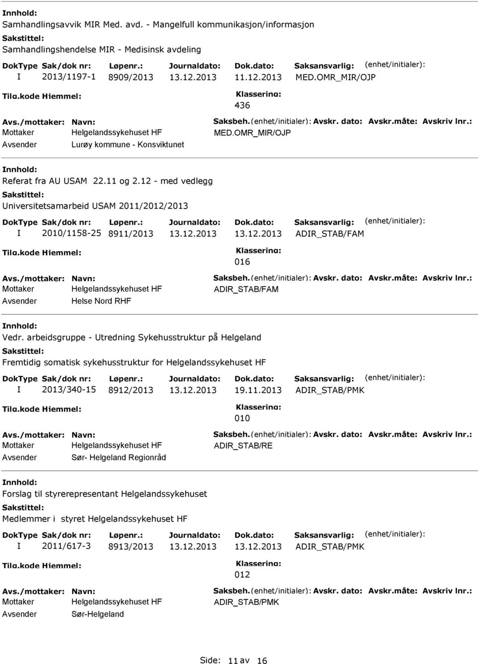 12 - med vedlegg niversitetsamarbeid SAM 2011/2012/2013 2010/1158-25 8911/2013 016 ADR_STAB/FAM Avs./mottaker: Navn: Saksbeh. Avskr. dato: Avskr.måte: Avskriv lnr.