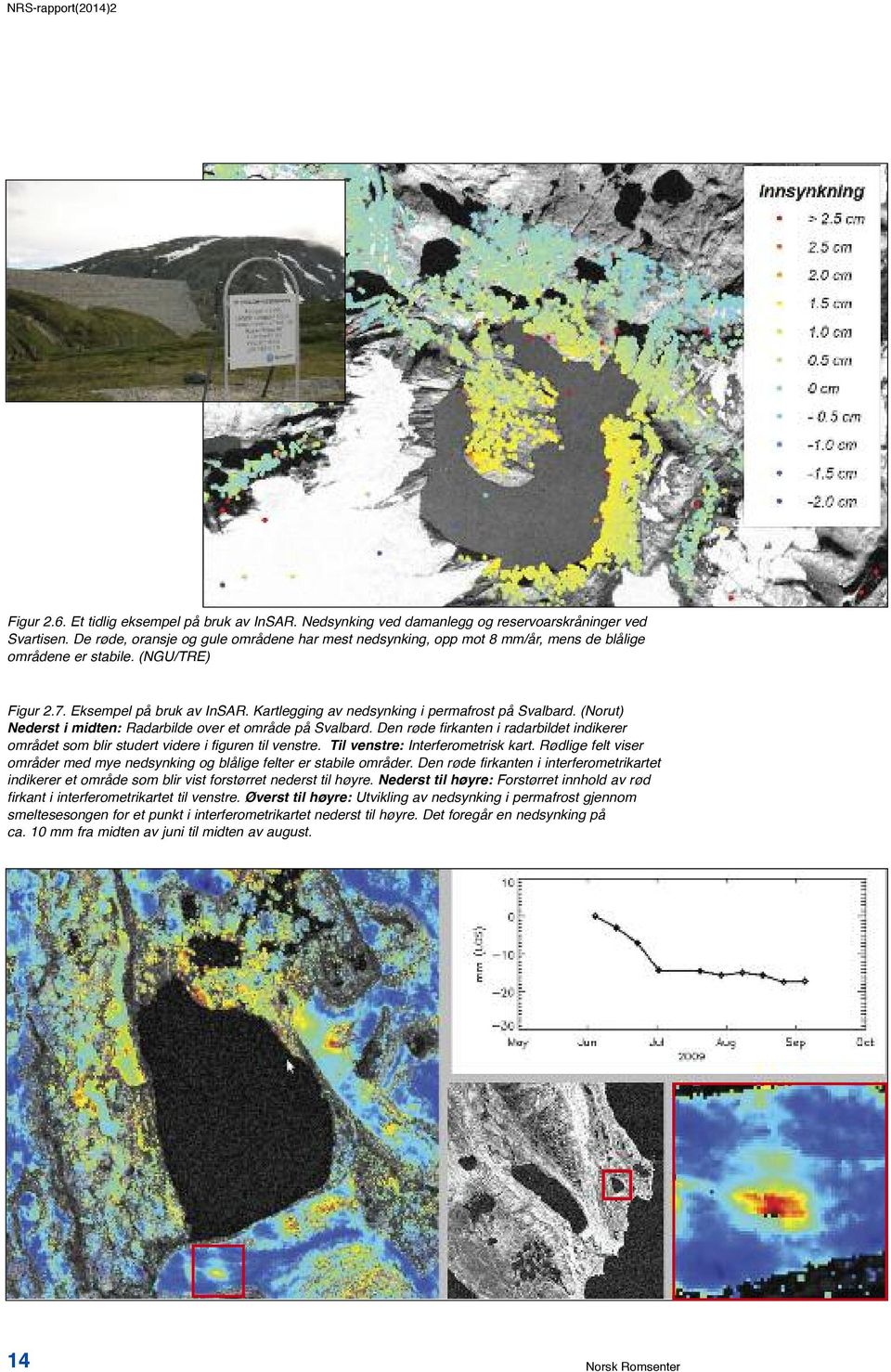 Kartlegging av nedsynking i permafrost på Svalbard. (Norut) Nederst i midten: Radarbilde over et område på Svalbard.