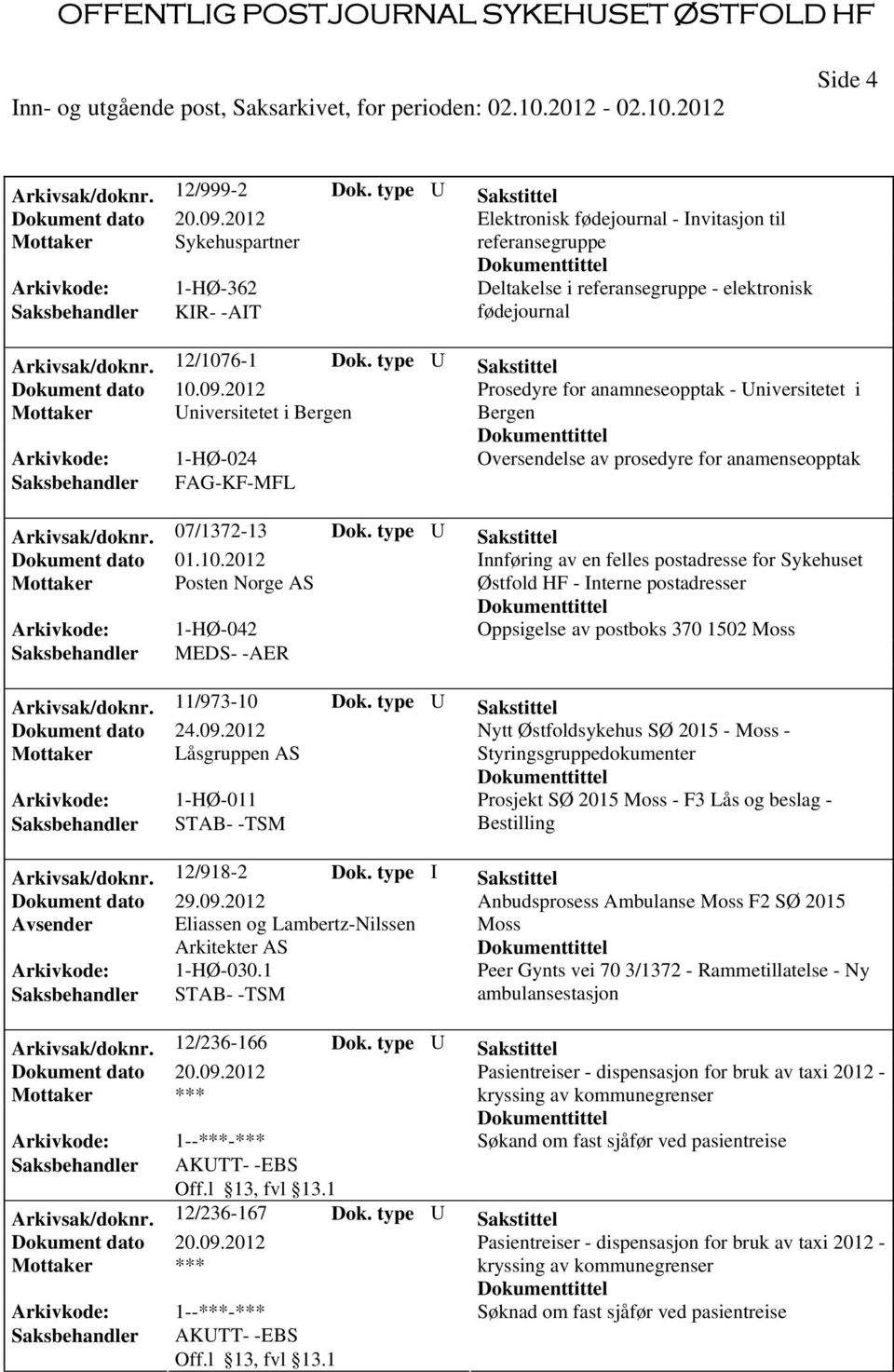 Arkivsak/doknr. 12/1076-1 Dok. type U Sakstittel Dokument dato 10.09.