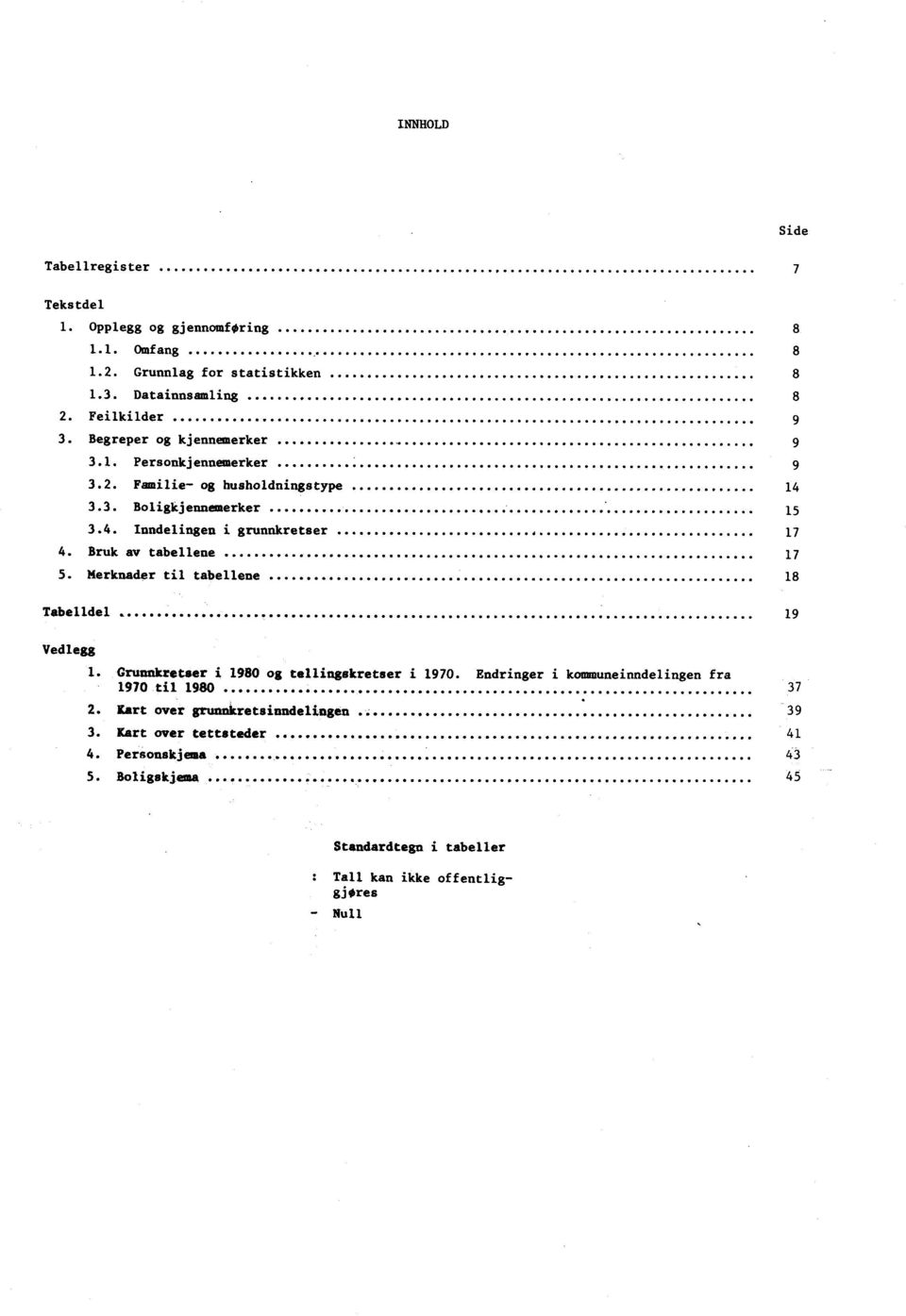 Bruk av tabellene 7 5. Merknader til tabellene 8 Tabelldel. 9 Vedlegg. Grunnkretser i 980 og tellingskretser i 970.