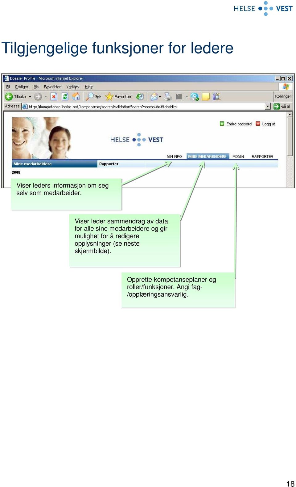 Viser leder sammendrag av data for alle sine medarbeidere og gir mulighet