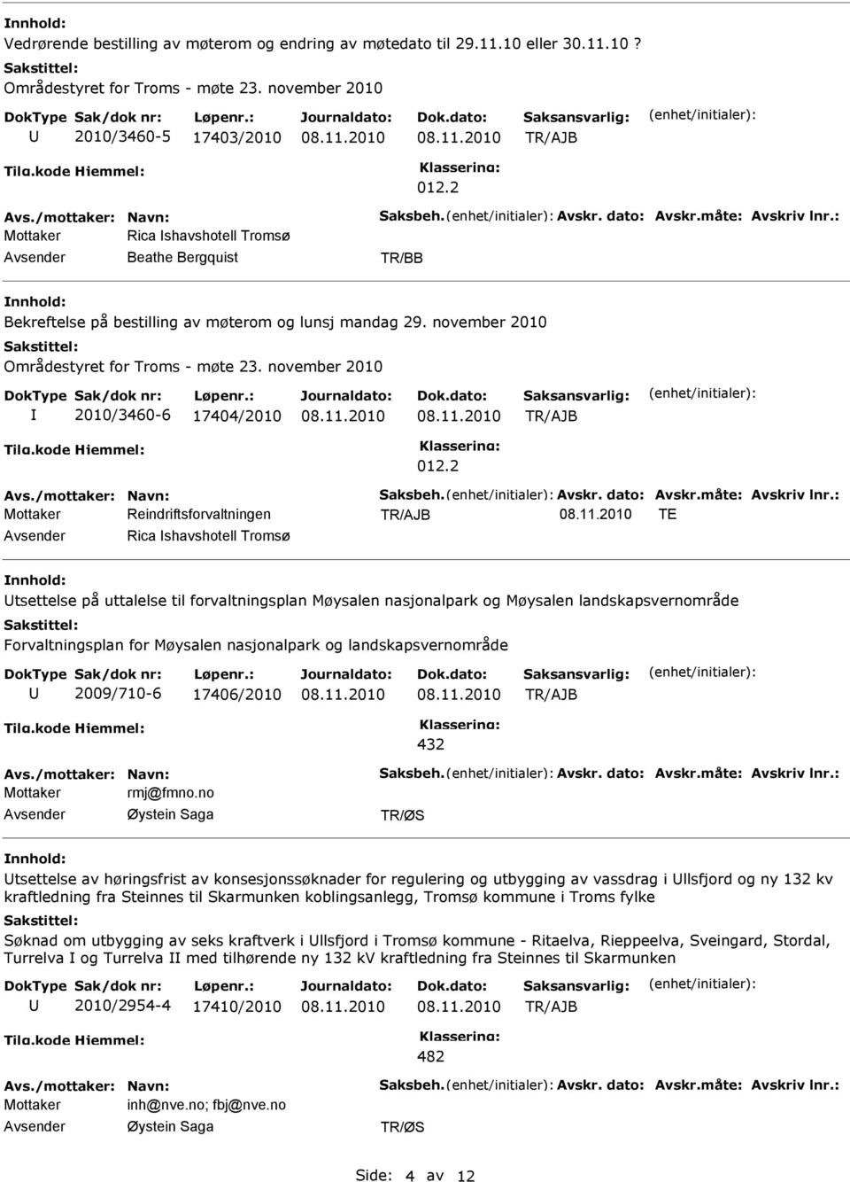 november 2010 2010/3460-6 17404/2010 012.2 Avs./mottaker: Navn: Saksbeh. Avskr. dato: Avskr.måte: Avskriv lnr.