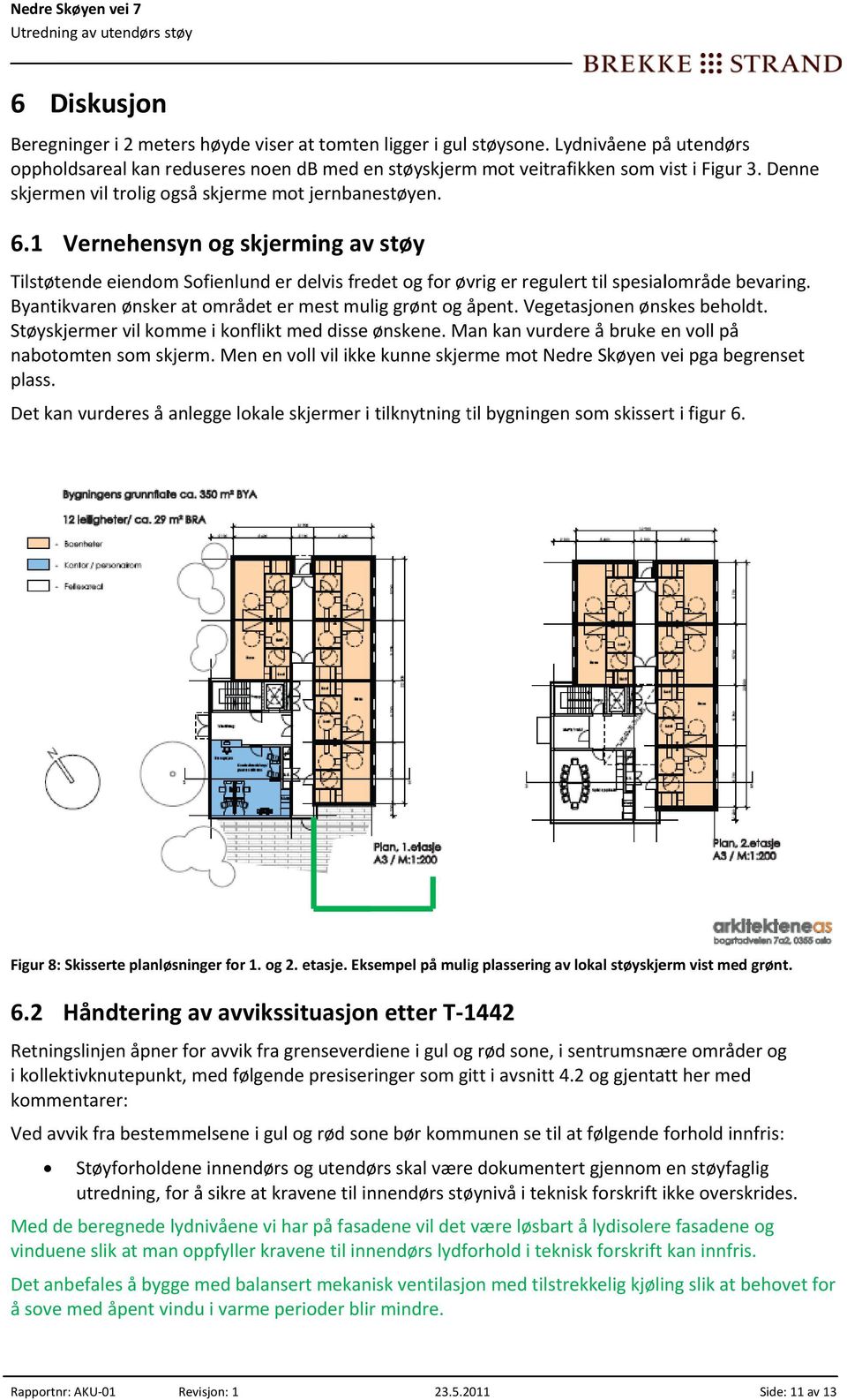 Byantikvaren ønsker at området er mest mulig grønt og åpent. Vegetasjonen ønskes beholdt. Støyskjermer vil komme i konflikt med disse ønskene. Man kan vurdere å bruke en voll på nabotomten som skjerm.