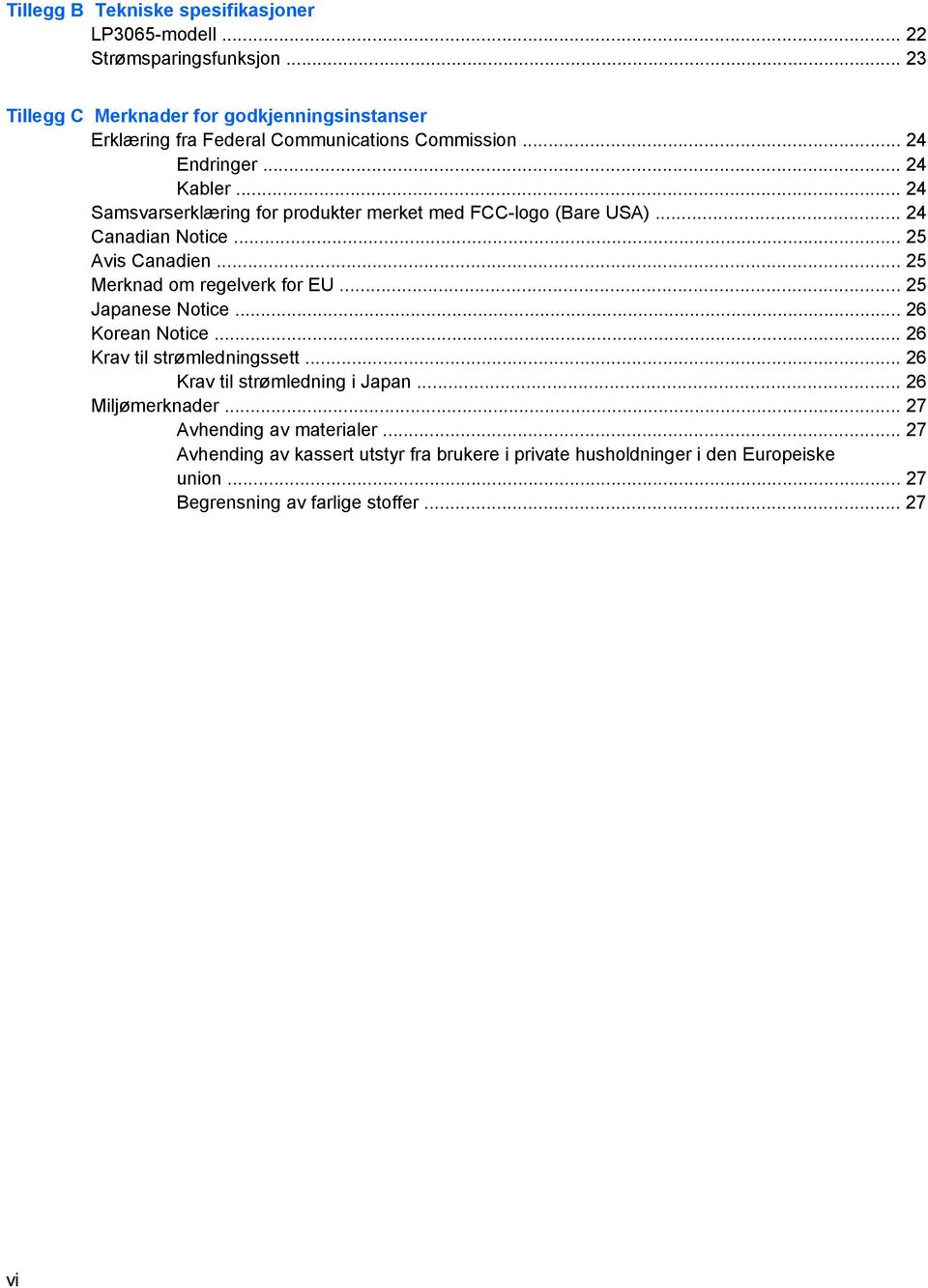 .. 24 Samsvarserklæring for produkter merket med FCC-logo (Bare USA)... 24 Canadian Notice... 25 Avis Canadien... 25 Merknad om regelverk for EU.