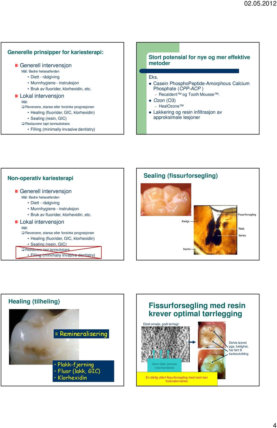 Stort potensial for nye og mer effektive metoder ks. Casein PhosphoPeptide-Amorphous Calcium Phosphate (CPP-ACP ) Recaldent og Tooth Mousse.